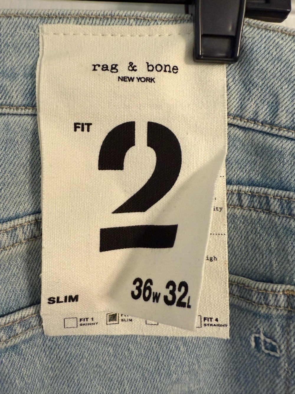 Men’s Rag & Bone Slim Fit Jeans – Light Wash Blue (36x32) - Picture 3 of 3